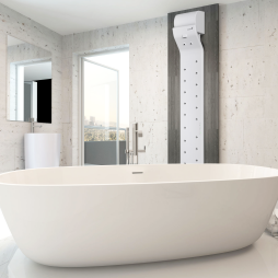 bright bathroom with bathtub for well-being